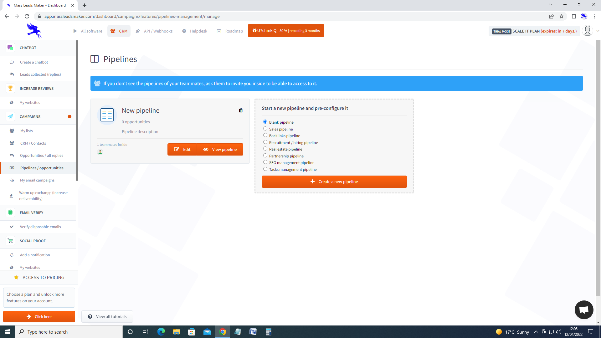 screenshot of Mass Leads Maker